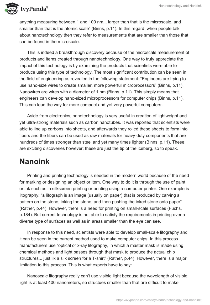 Nanotechnology and Nanoink. Page 2