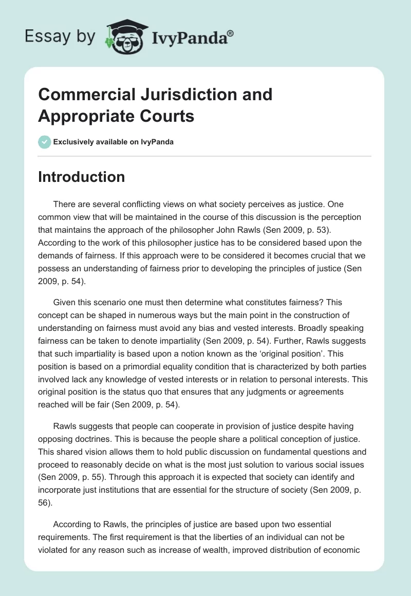 Commercial Jurisdiction and Appropriate Courts. Page 1