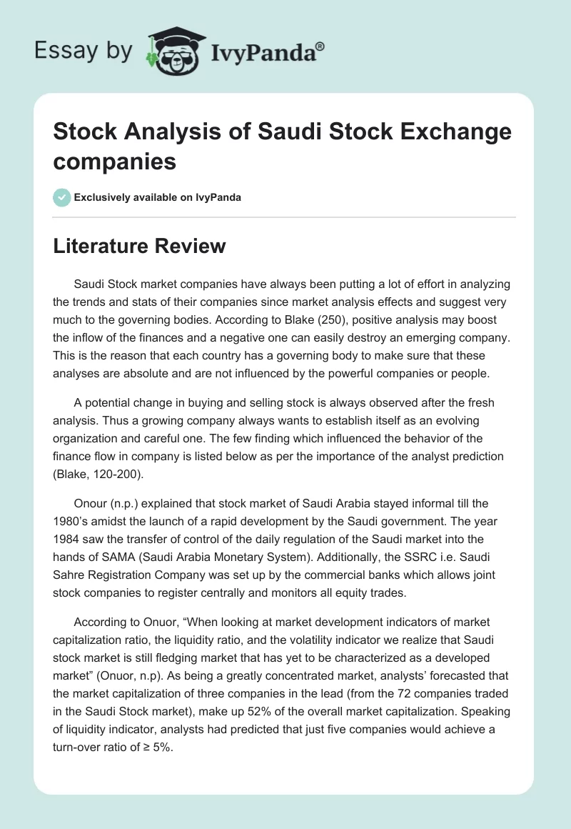 Stock Analysis of Saudi Stock Exchange companies. Page 1