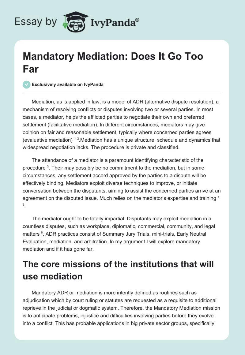 Mandatory Mediation: Does It Go Too Far. Page 1