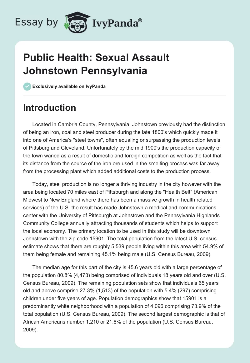 Public Health: Sexual Assault Johnstown Pennsylvania. Page 1