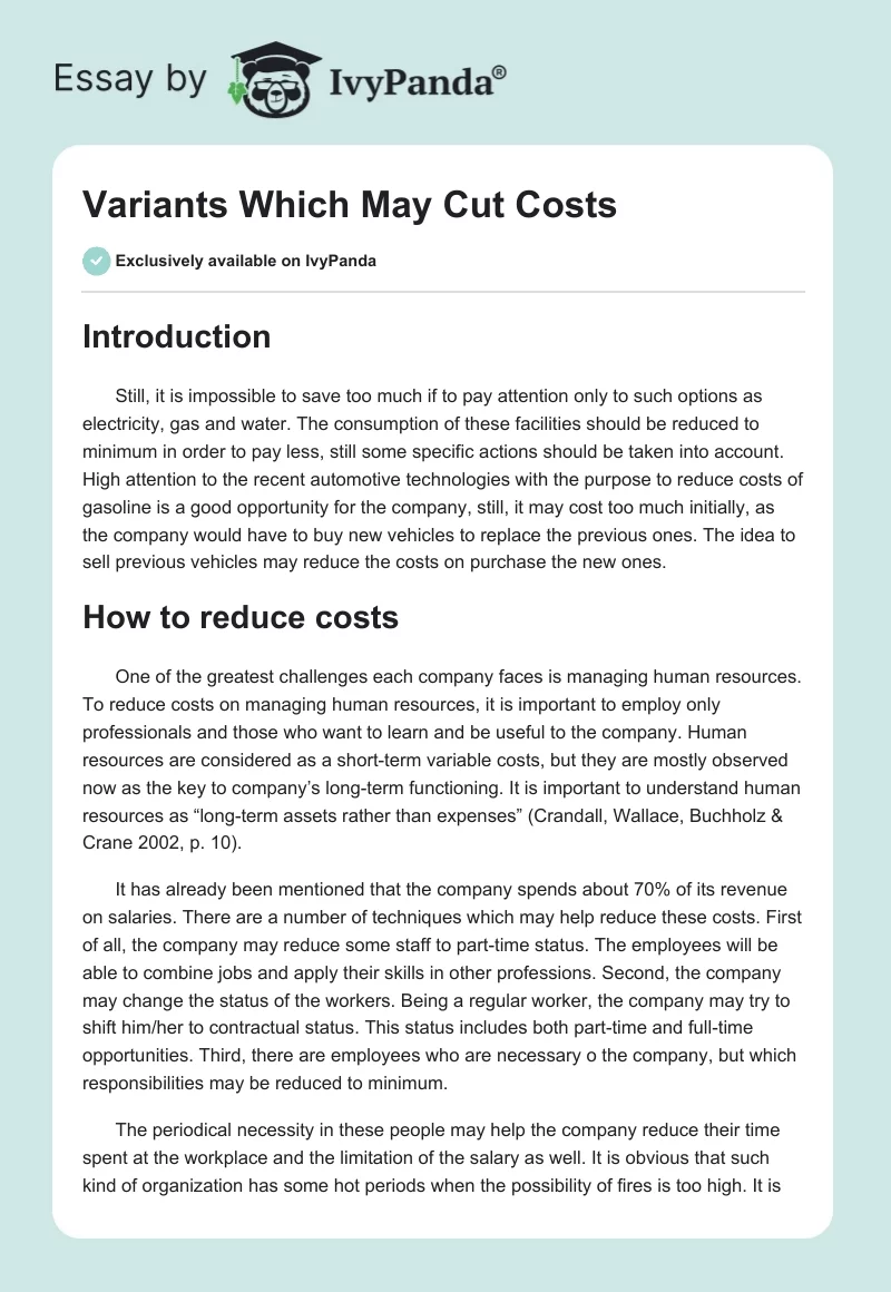 Variants Which May Cut Costs. Page 1