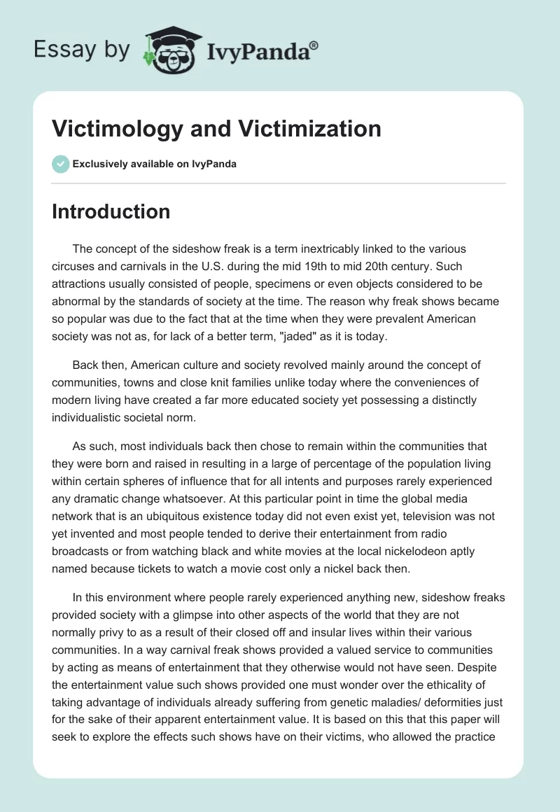 Victimology and Victimization. Page 1