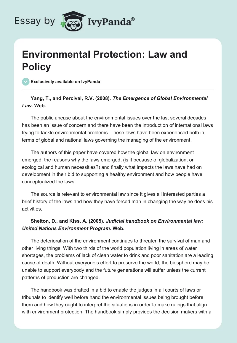 Environmental Protection: Law and Policy. Page 1