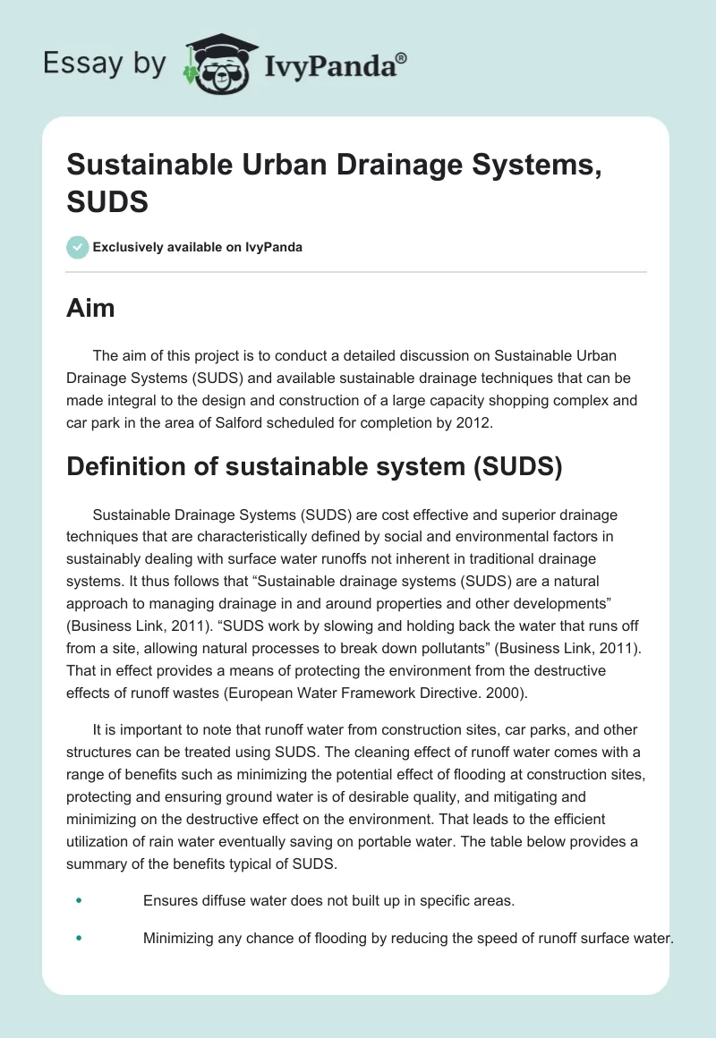 Sustainable Urban Drainage Systems, SUDS. Page 1