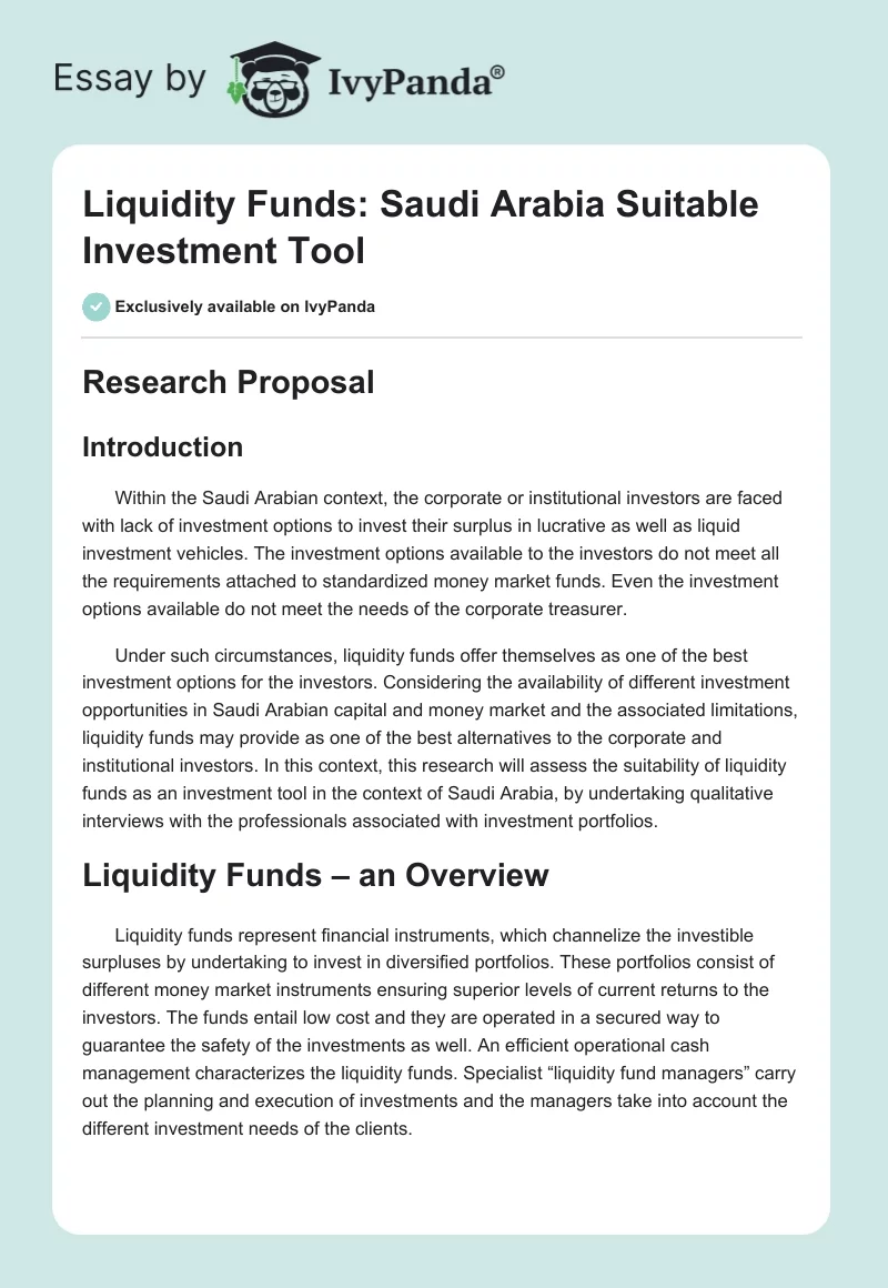 Liquidity Funds: Saudi Arabia Suitable Investment Tool. Page 1