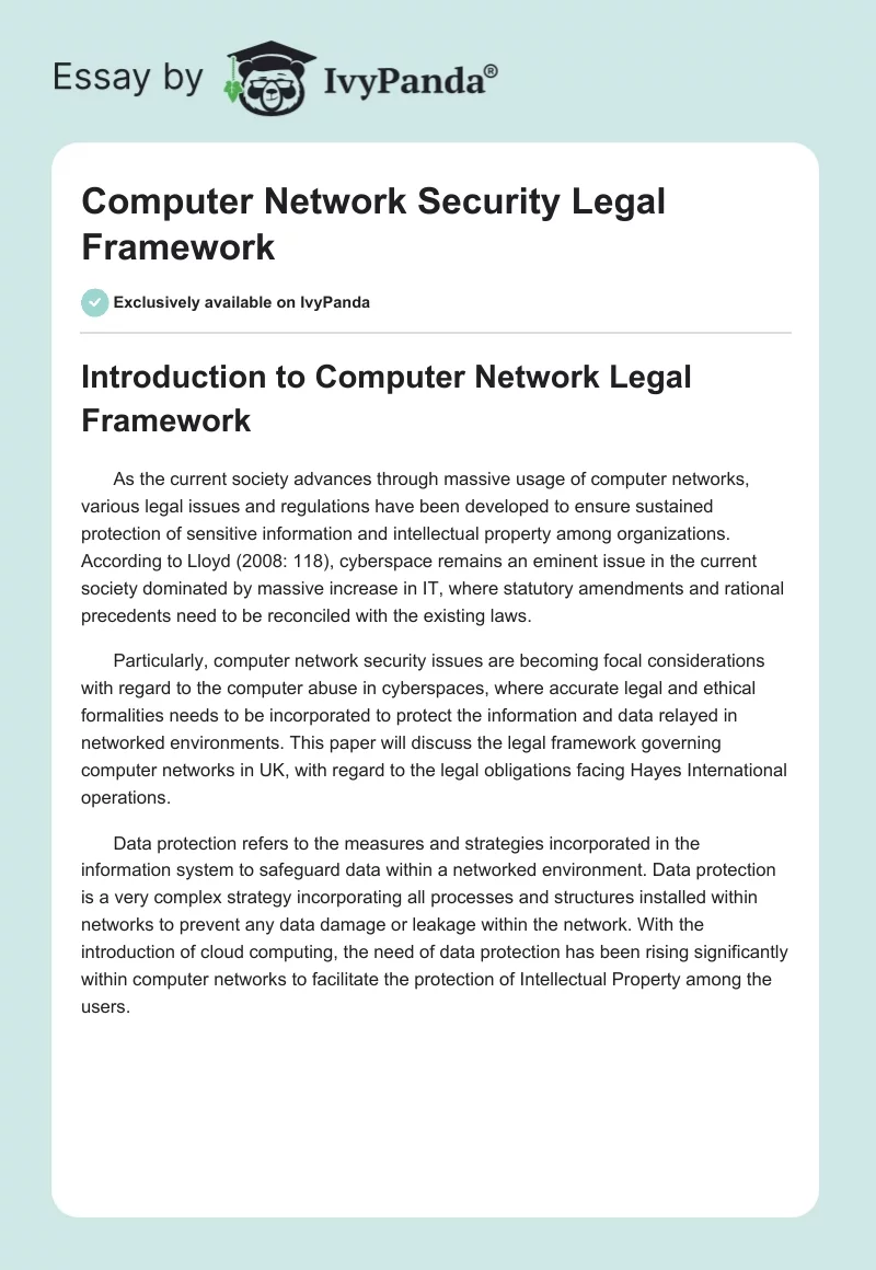 Computer Network Security Legal Framework. Page 1