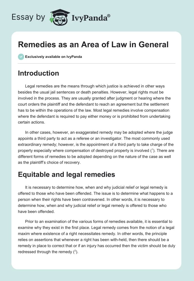 Remedies as an Area of Law in General. Page 1