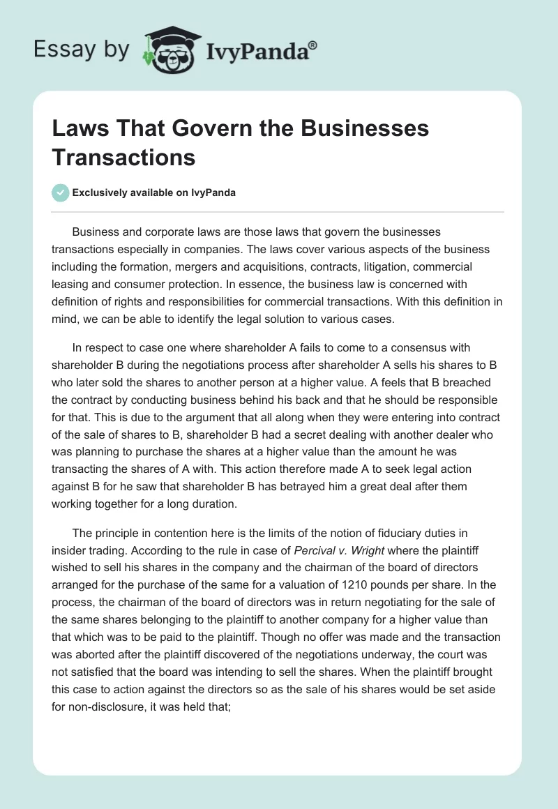 Laws That Govern the Businesses Transactions. Page 1