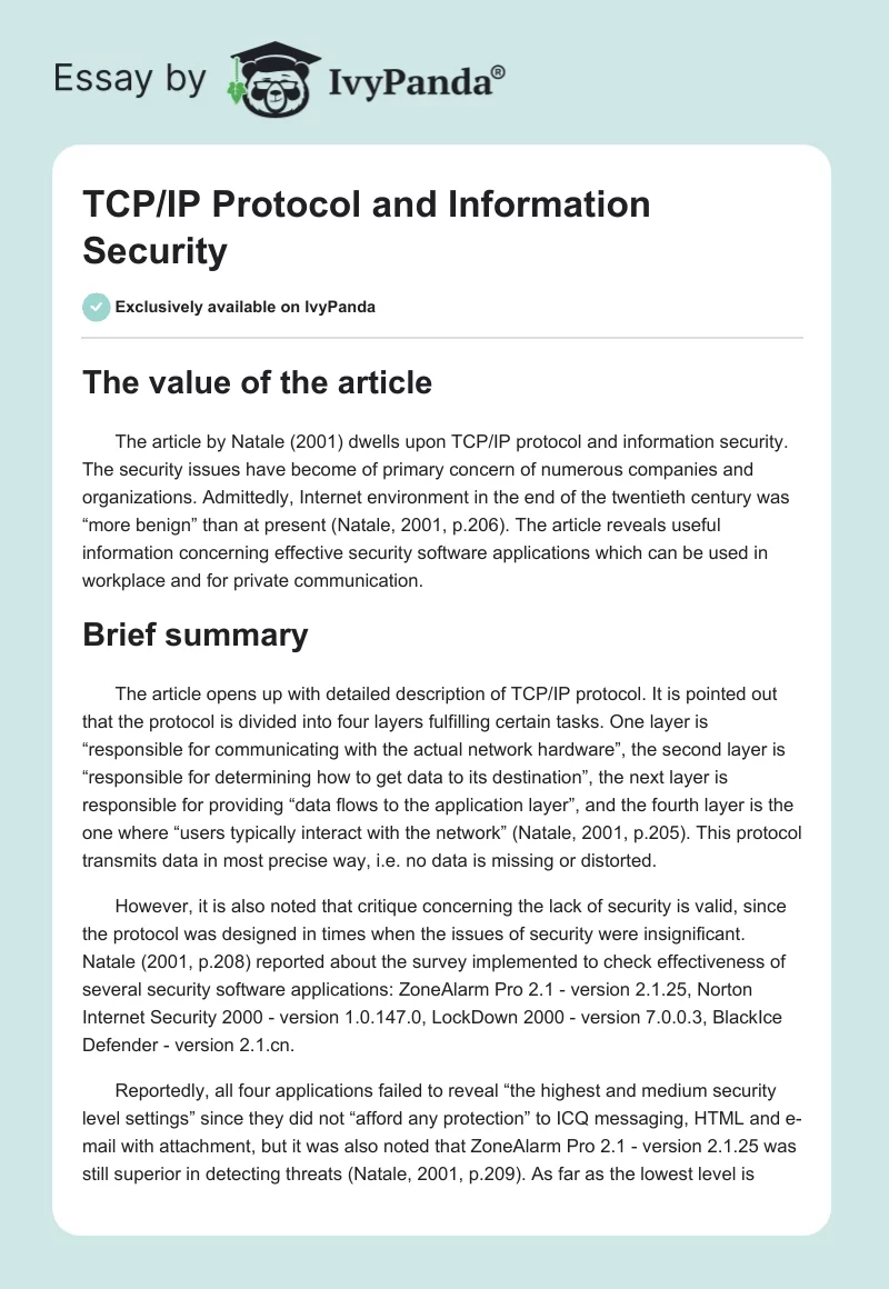 TCP/IP Protocol and Information Security. Page 1