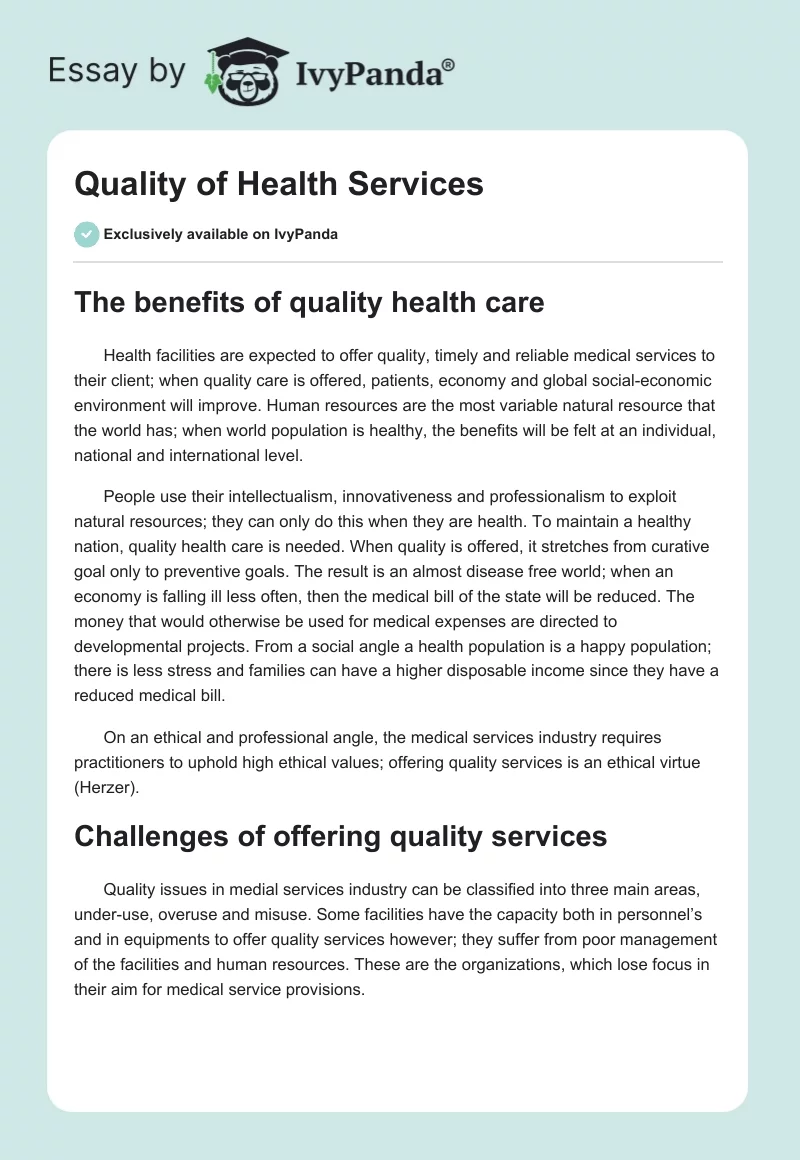 Quality of Health Services. Page 1
