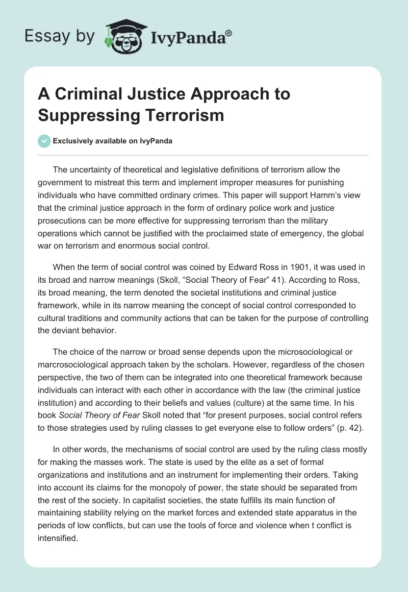 A Criminal Justice Approach to Suppressing Terrorism. Page 1