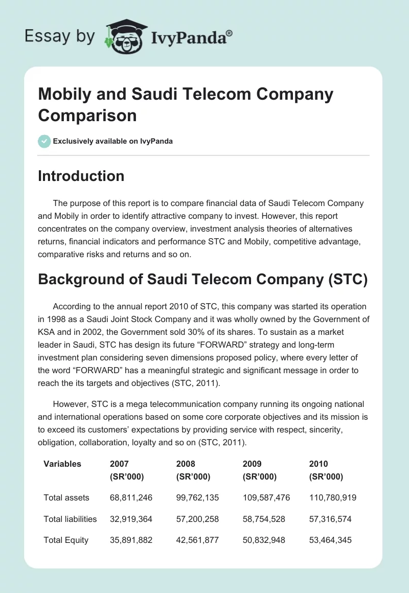 Mobily and Saudi Telecom Company Comparison. Page 1