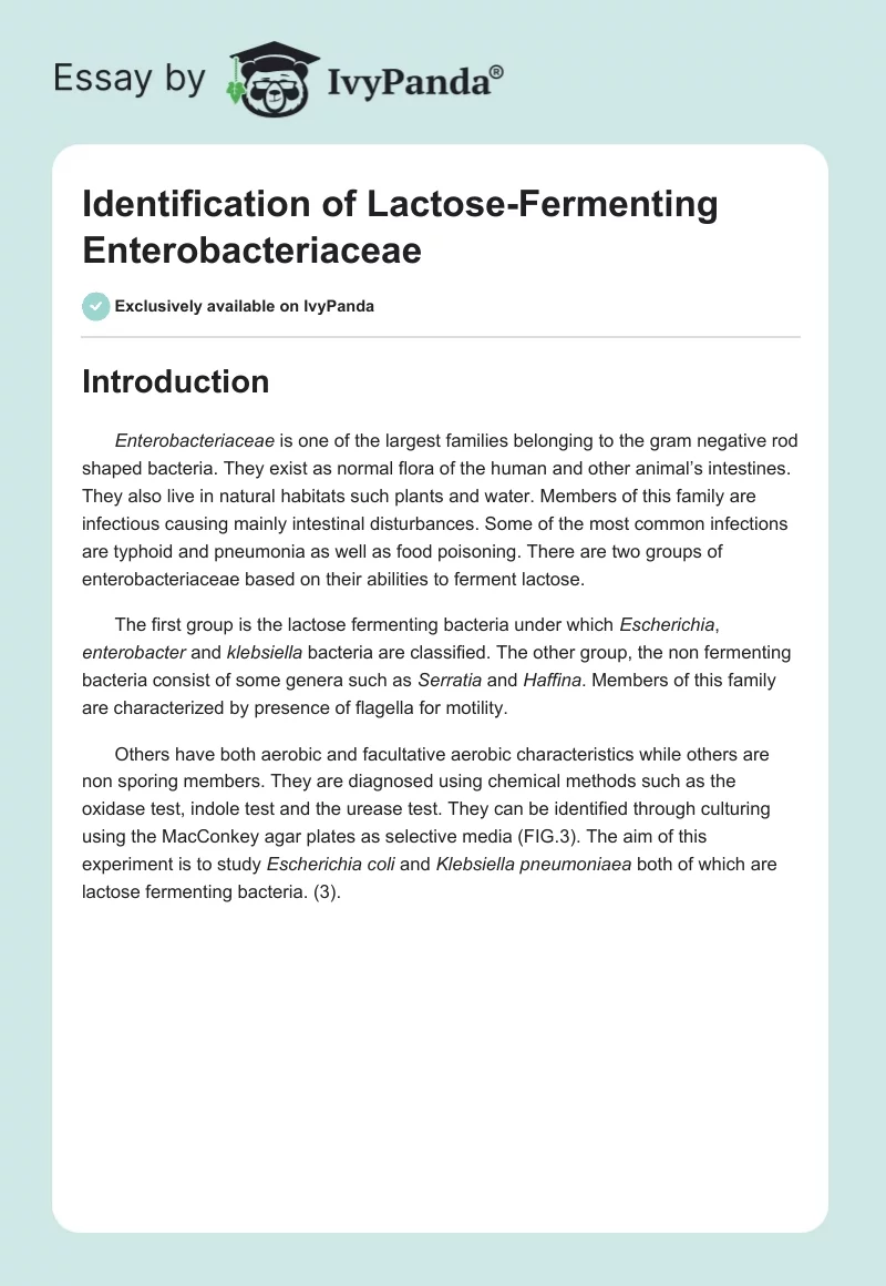 Identification of Lactose-Fermenting Enterobacteriaceae. Page 1