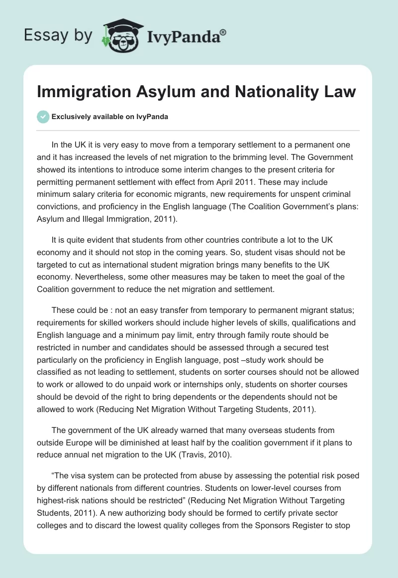 Immigration Asylum and Nationality Law. Page 1