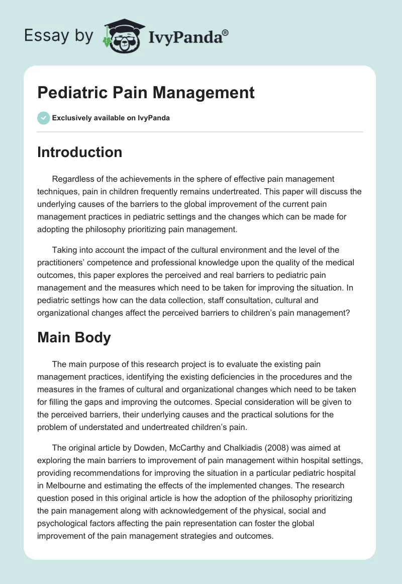 Pediatric Pain Management. Page 1