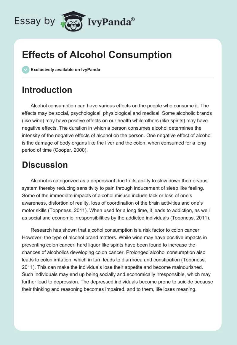 Effects of Alcohol Consumption. Page 1