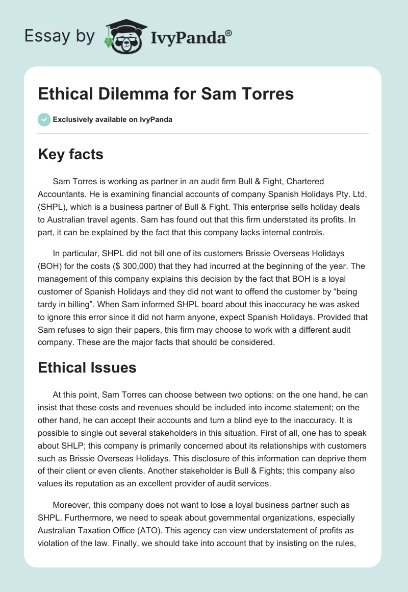 Ethical Dilemma for Sam Torres. Page 1
