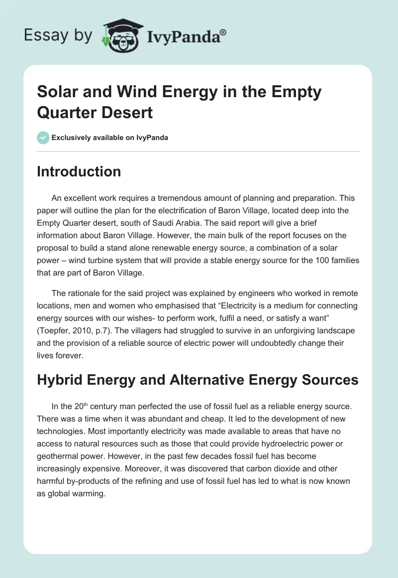 Solar and Wind Energy in the Empty Quarter Desert. Page 1