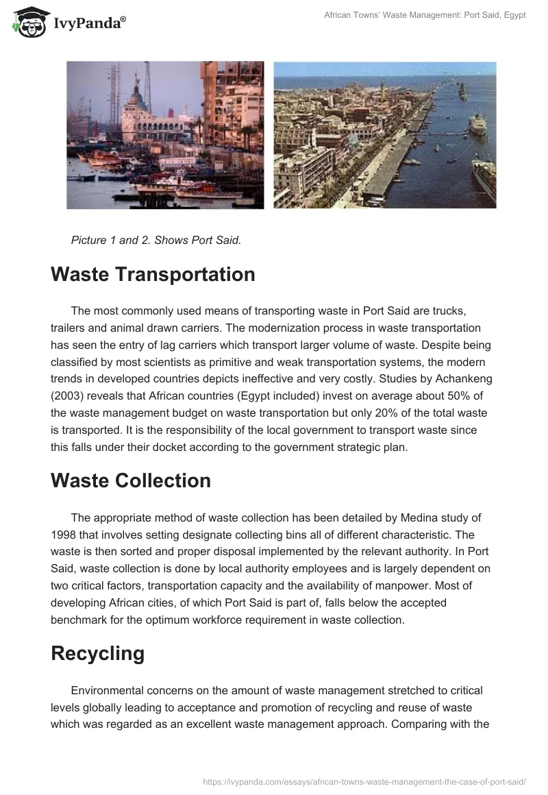 African Towns’ Waste Management: Port Said, Egypt. Page 3