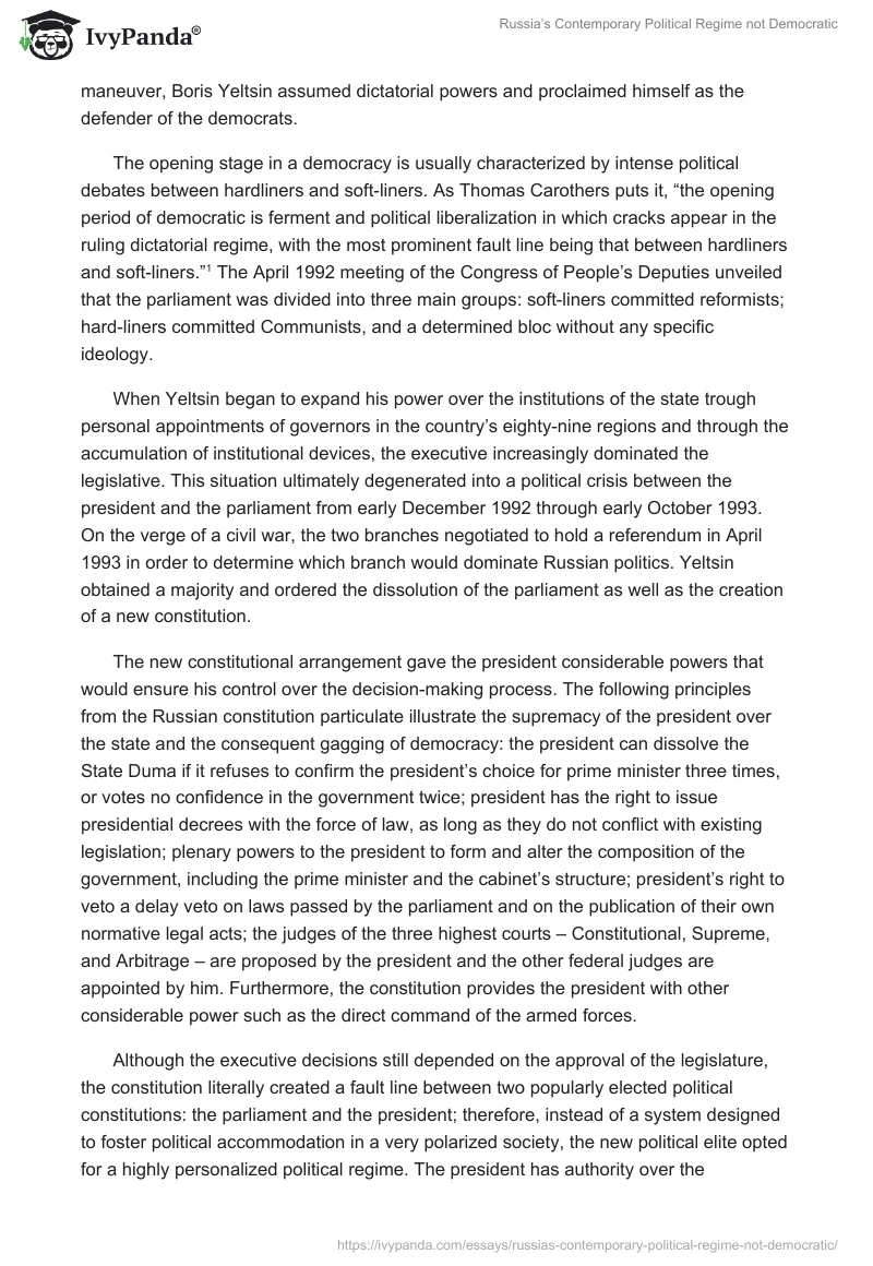 Russia’s Contemporary Political Regime not Democratic. Page 2