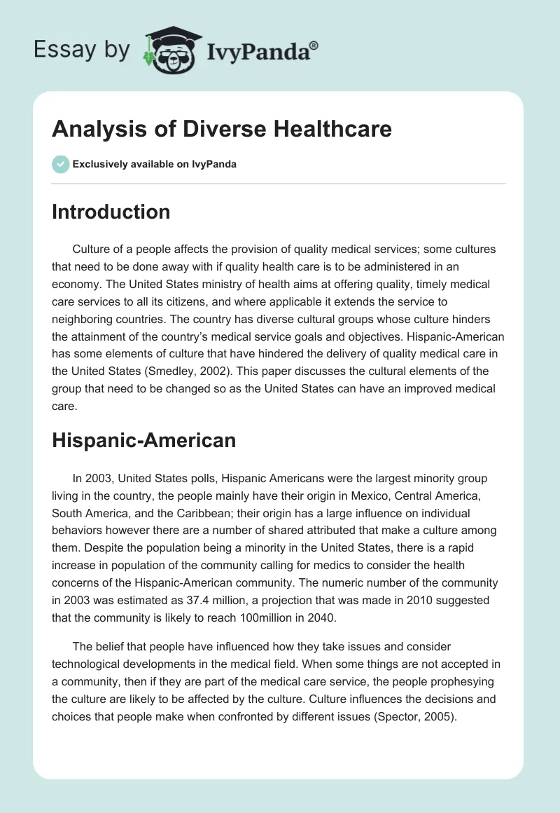 Analysis of Diverse Healthcare. Page 1