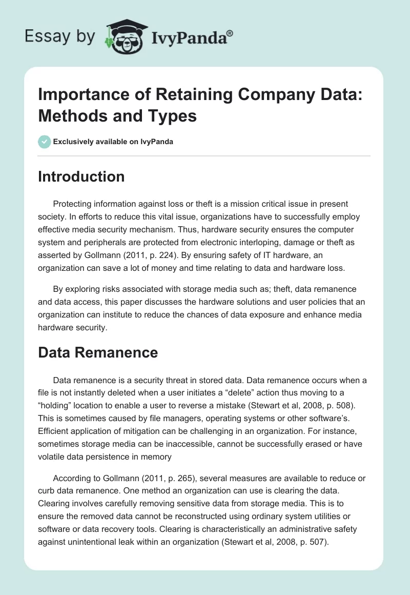 Importance of Retaining Company Data: Methods and Types. Page 1