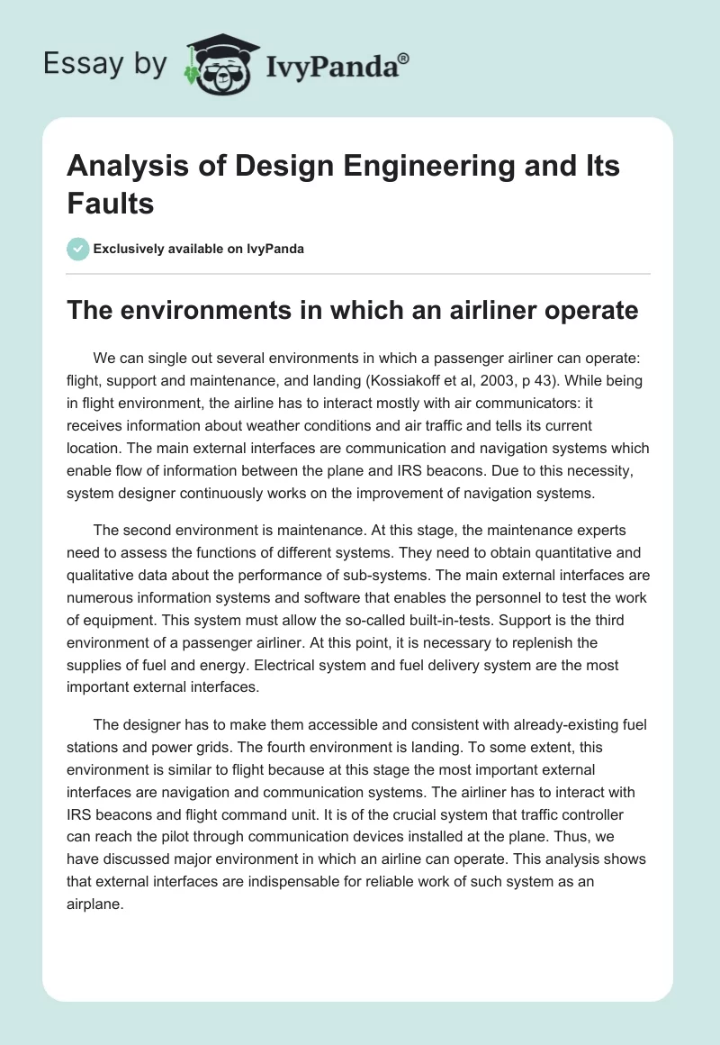Analysis of Design Engineering and Its Faults. Page 1