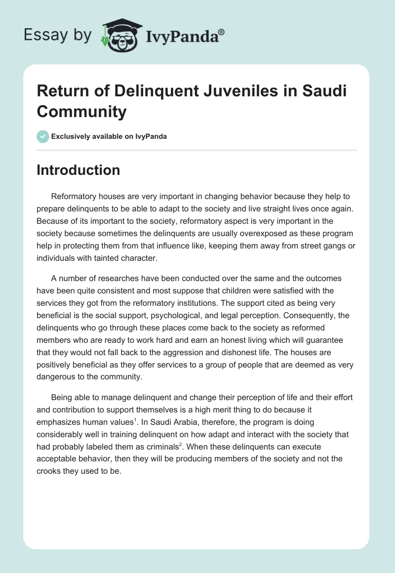 Return of Delinquent Juveniles in Saudi Community. Page 1