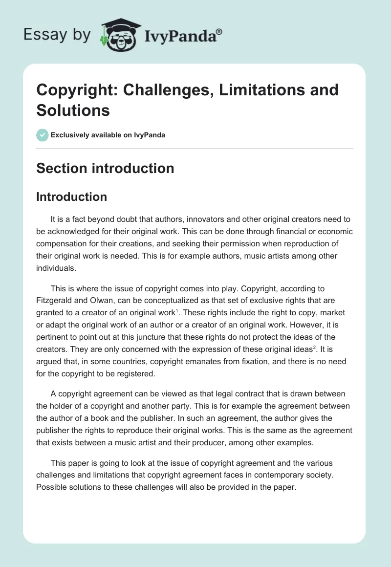 Copyright: Challenges, Limitations and Solutions. Page 1