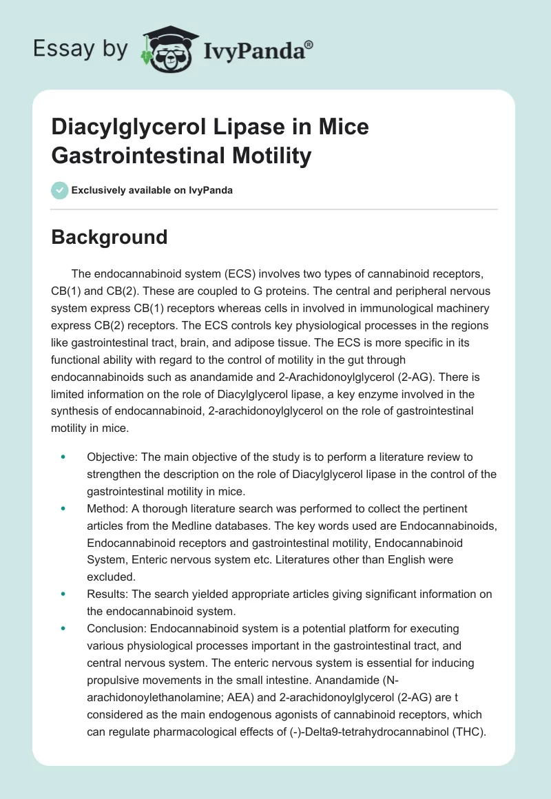 Diacylglycerol Lipase in Mice Gastrointestinal Motility. Page 1