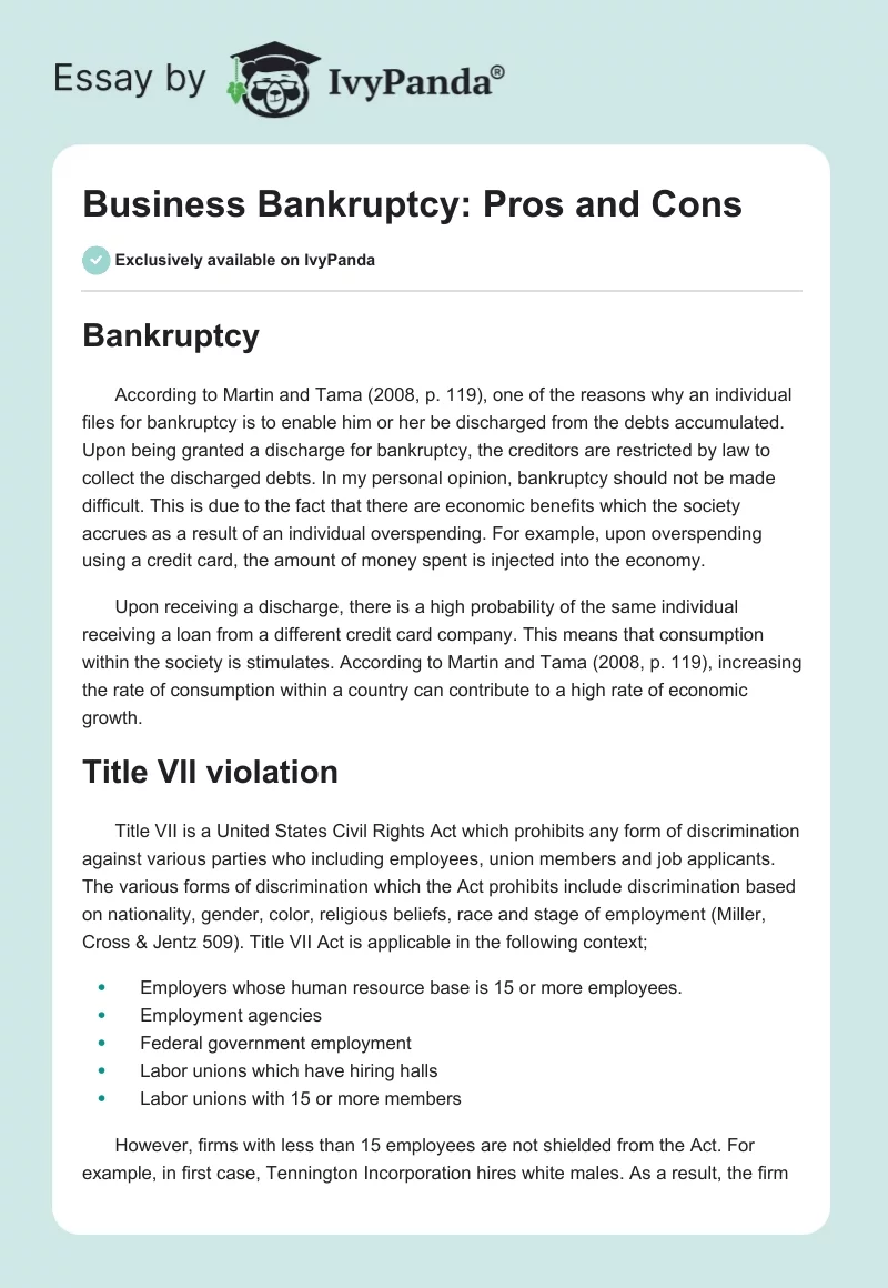 Business Bankruptcy: Pros and Cons. Page 1