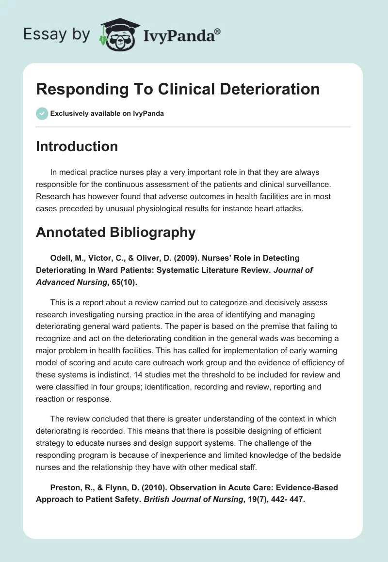 Responding To Clinical Deterioration. Page 1