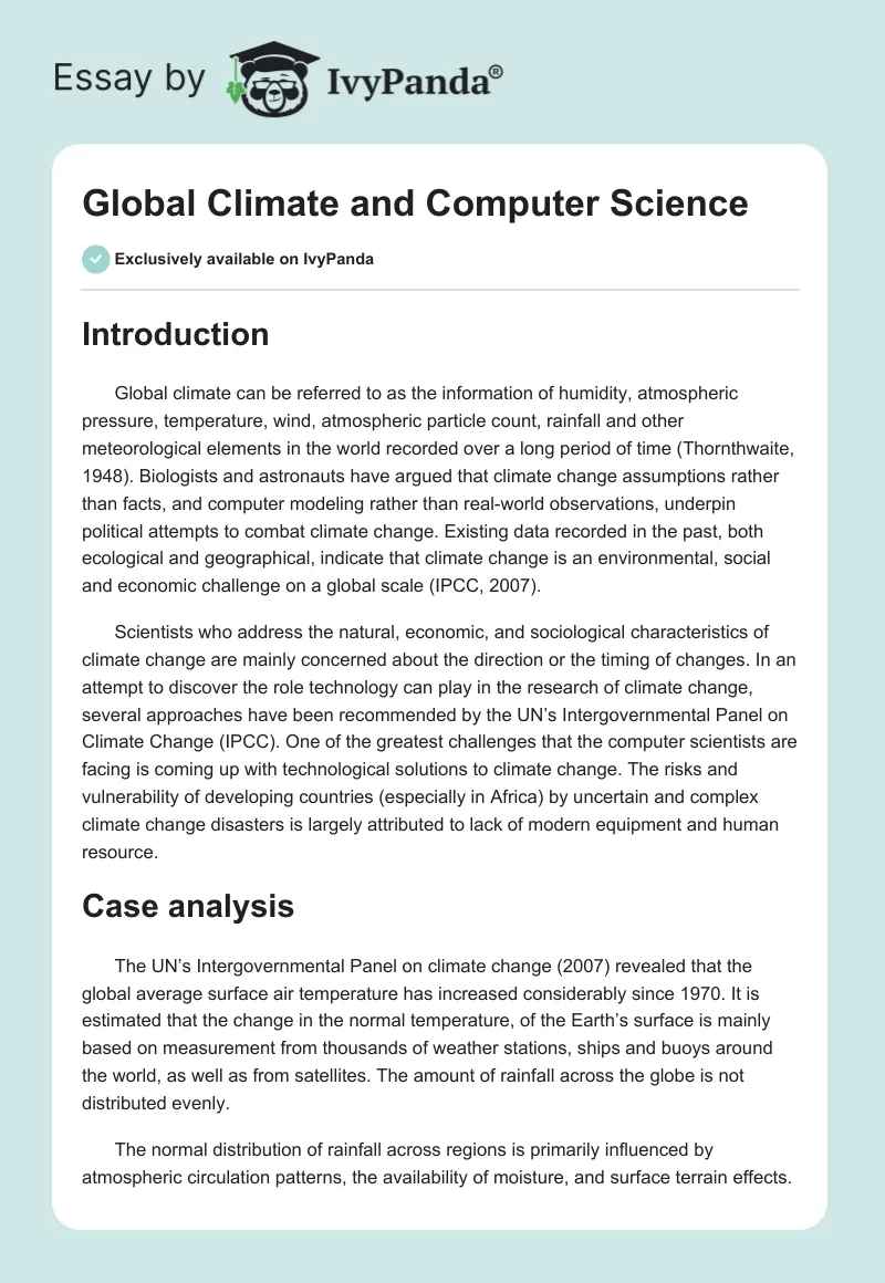 Global Climate and Computer Science. Page 1