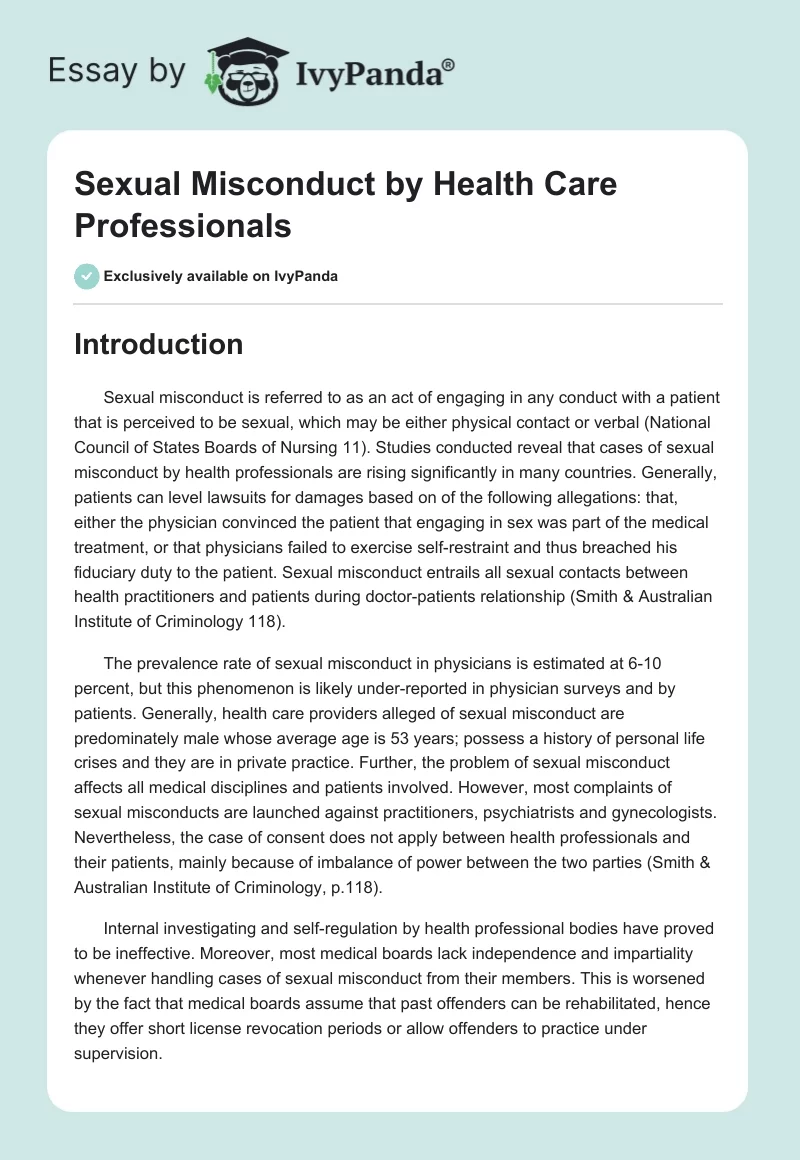Sexual Misconduct by Health Care Professionals. Page 1