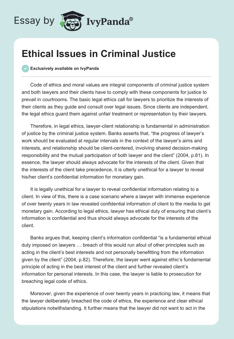 Ethical Issues in Criminal Justice. Page 1