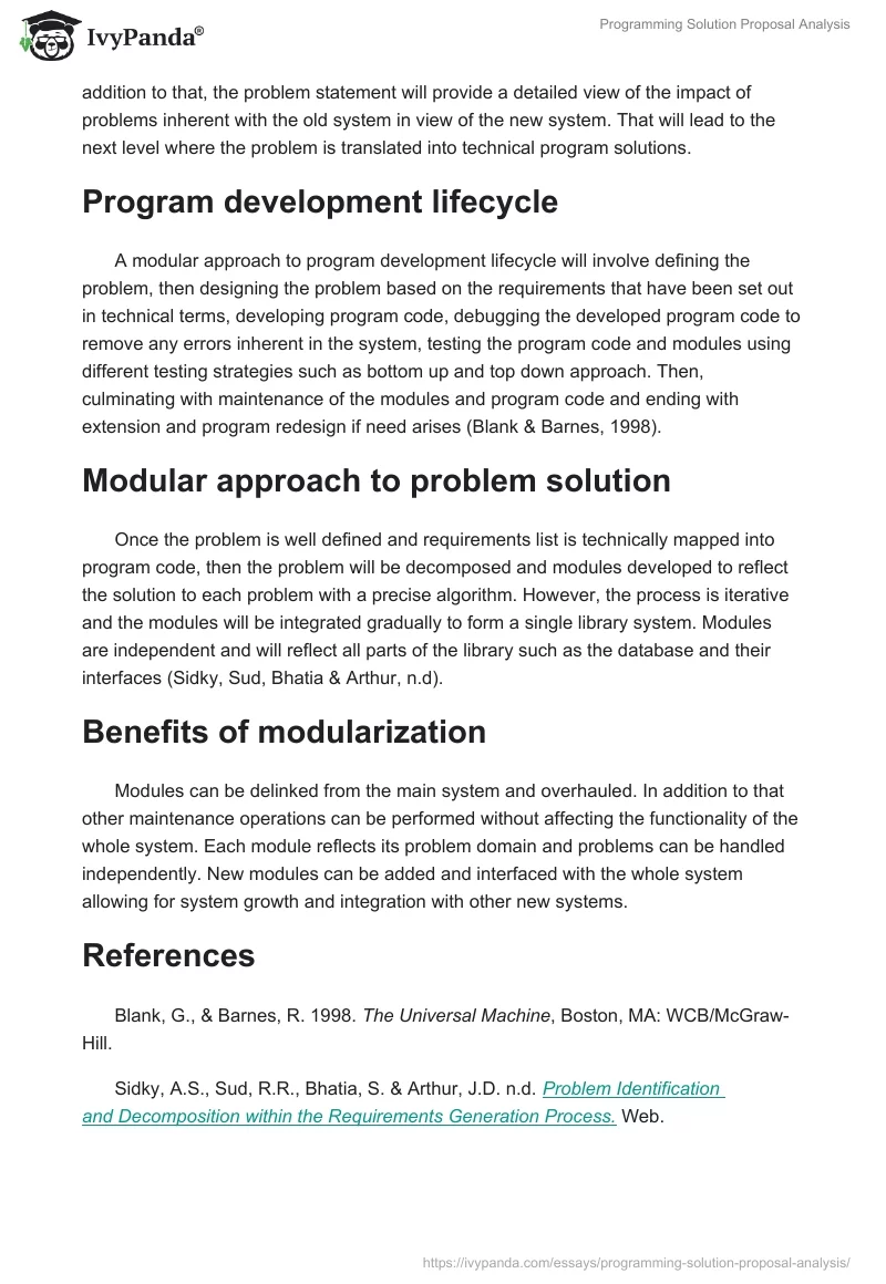 Programming Solution Proposal Analysis. Page 2