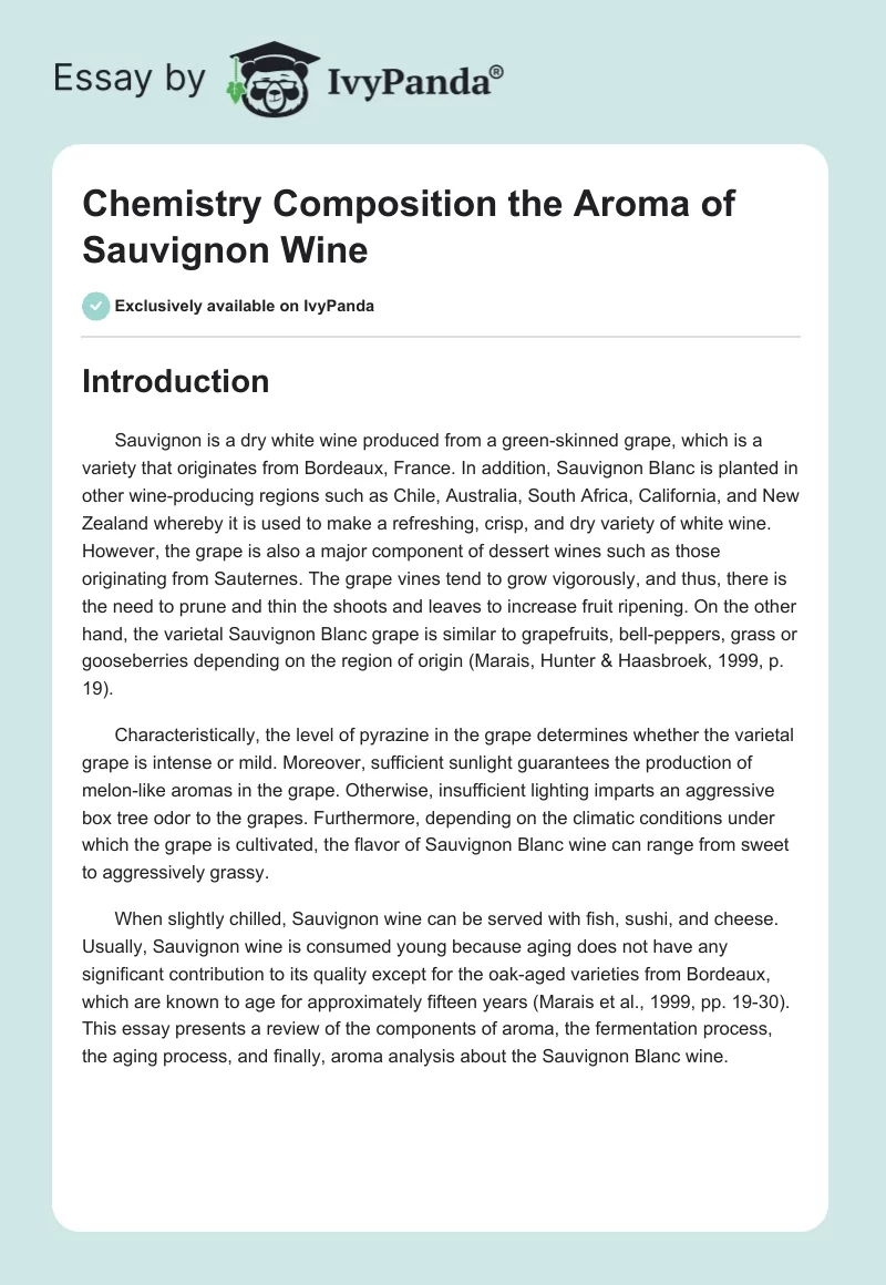 Chemistry Composition the Aroma of Sauvignon Wine. Page 1