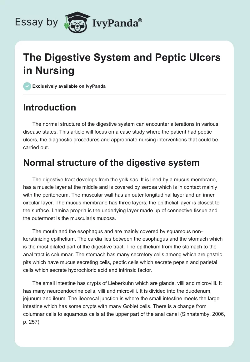 The Digestive System and Peptic Ulcers in Nursing. Page 1