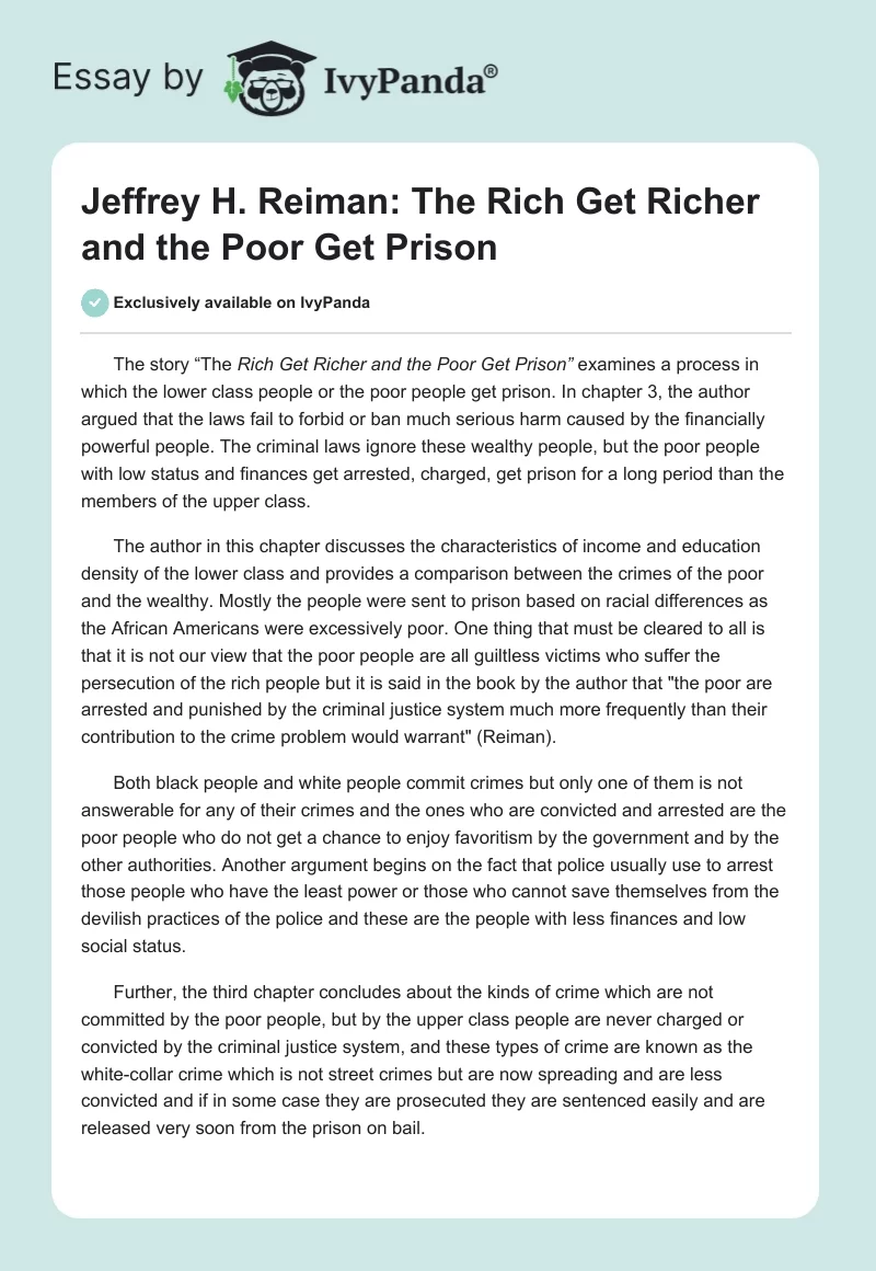 Jeffrey H. Reiman: The Rich Get Richer and the Poor Get Prison. Page 1