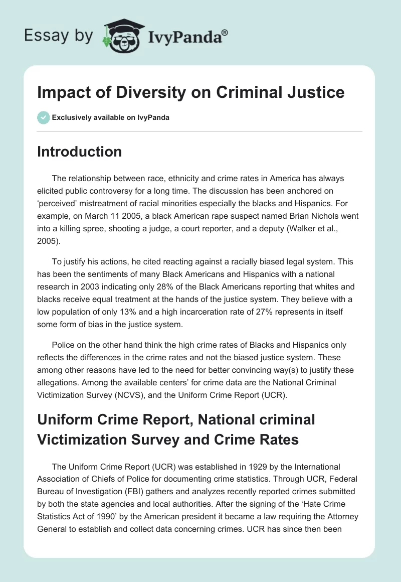 Impact of Diversity on Criminal Justice. Page 1