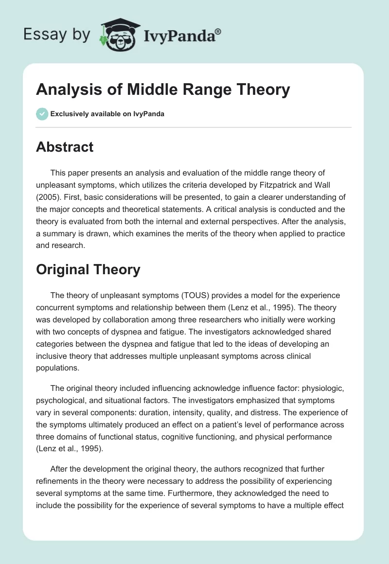 Analysis of Middle Range Theory. Page 1