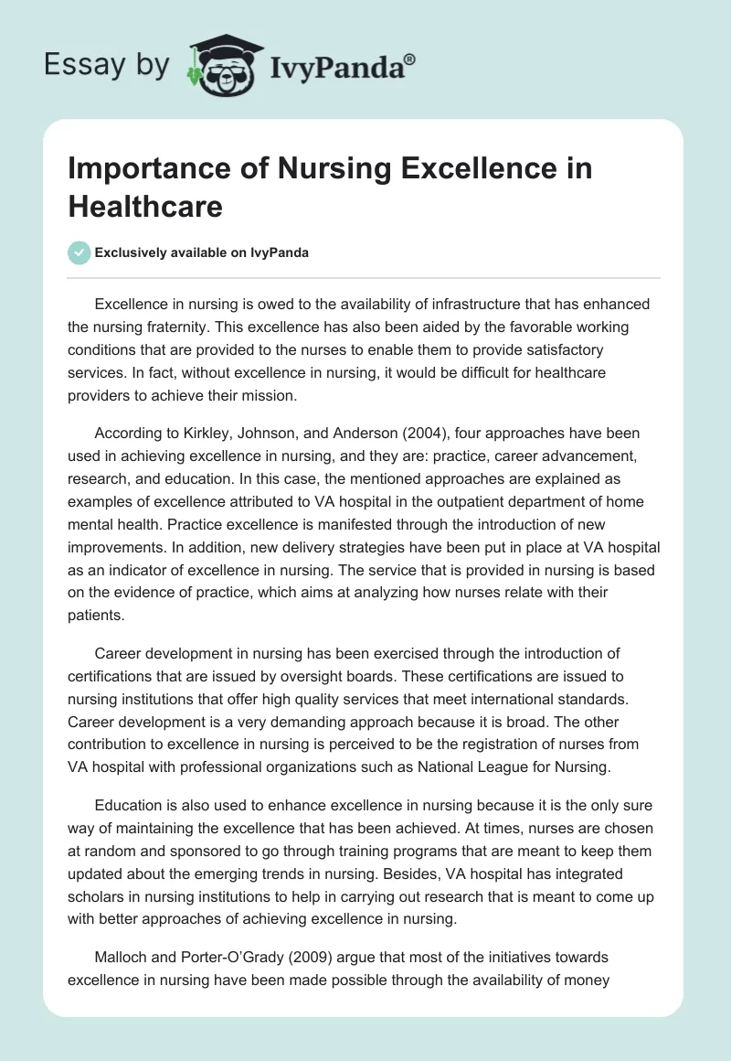 Importance of Nursing Excellence in Healthcare. Page 1