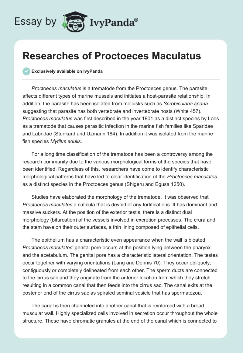 Researches of Proctoeces Maculatus. Page 1