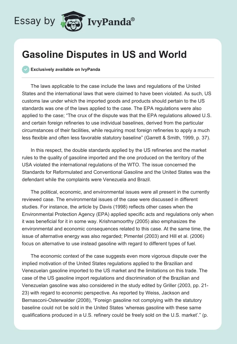 Gasoline Disputes in US and World. Page 1