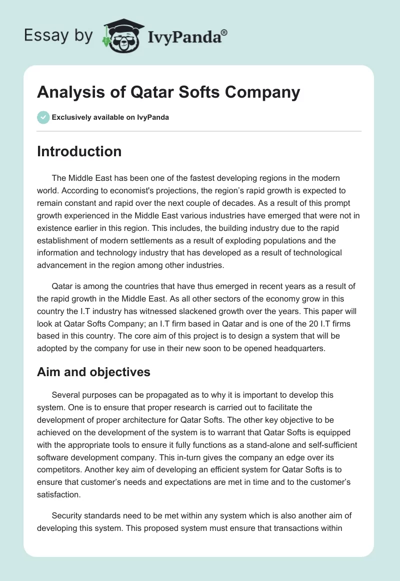 Analysis of Qatar Softs Company. Page 1