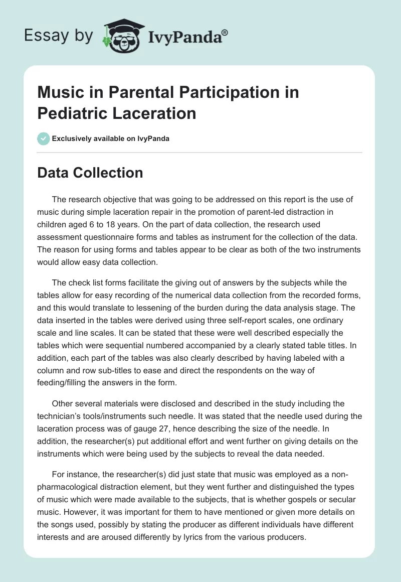 Music in Parental Participation in Pediatric Laceration. Page 1