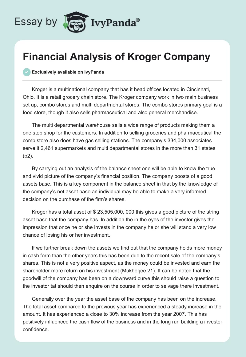 Financial Analysis of Kroger Company. Page 1