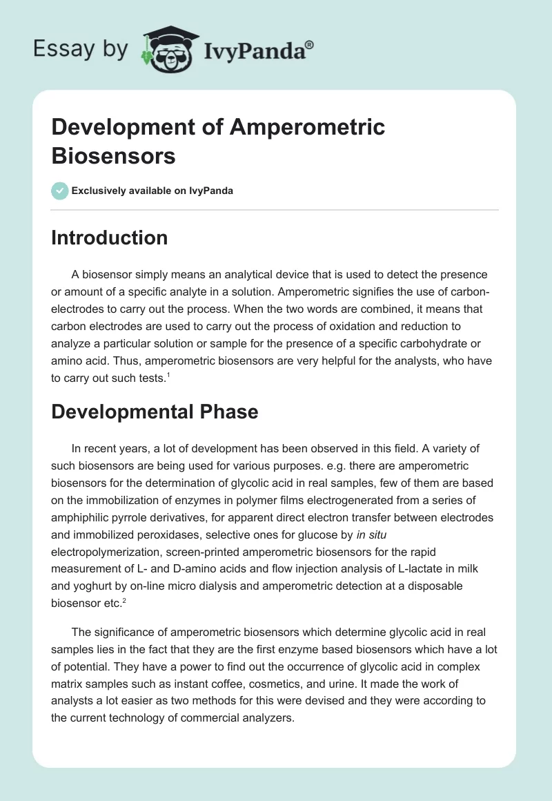 Development of Amperometric Biosensors. Page 1