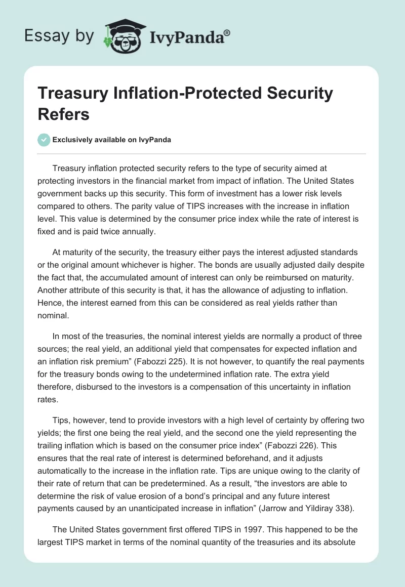 Treasury Inflation-Protected Security Refers. Page 1
